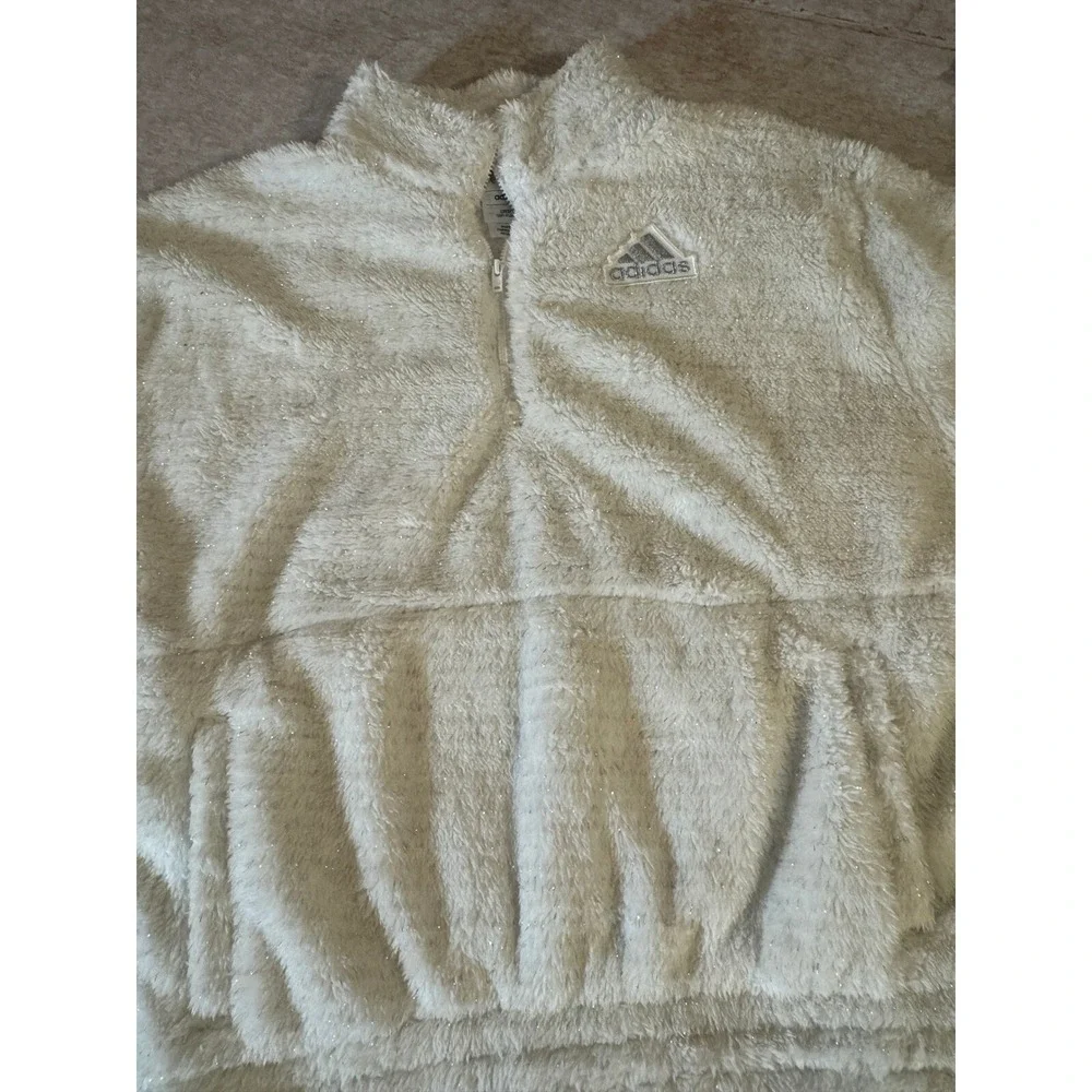 Adidas Sherpa Quarter Zip Girls XL‎ 18 Cream Sparkle NWT Fleece Cozy Neutral